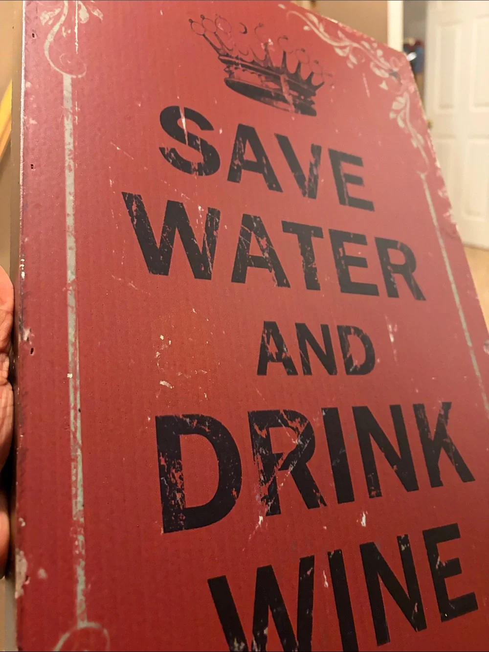 Vintage-Style Red 'Save Water and Drink Wine' Wall Sign